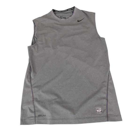 Nike Pro Combat Fitted Gray Heather Sleeveless Vent Activewear Shirt - Picture 2 of 5